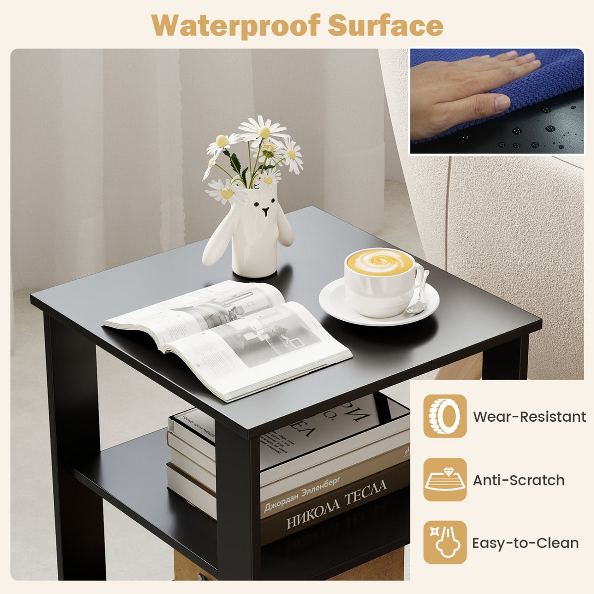 3-Tier Square Side Table with Open Storage Shelves Set of 2 DirectDeals