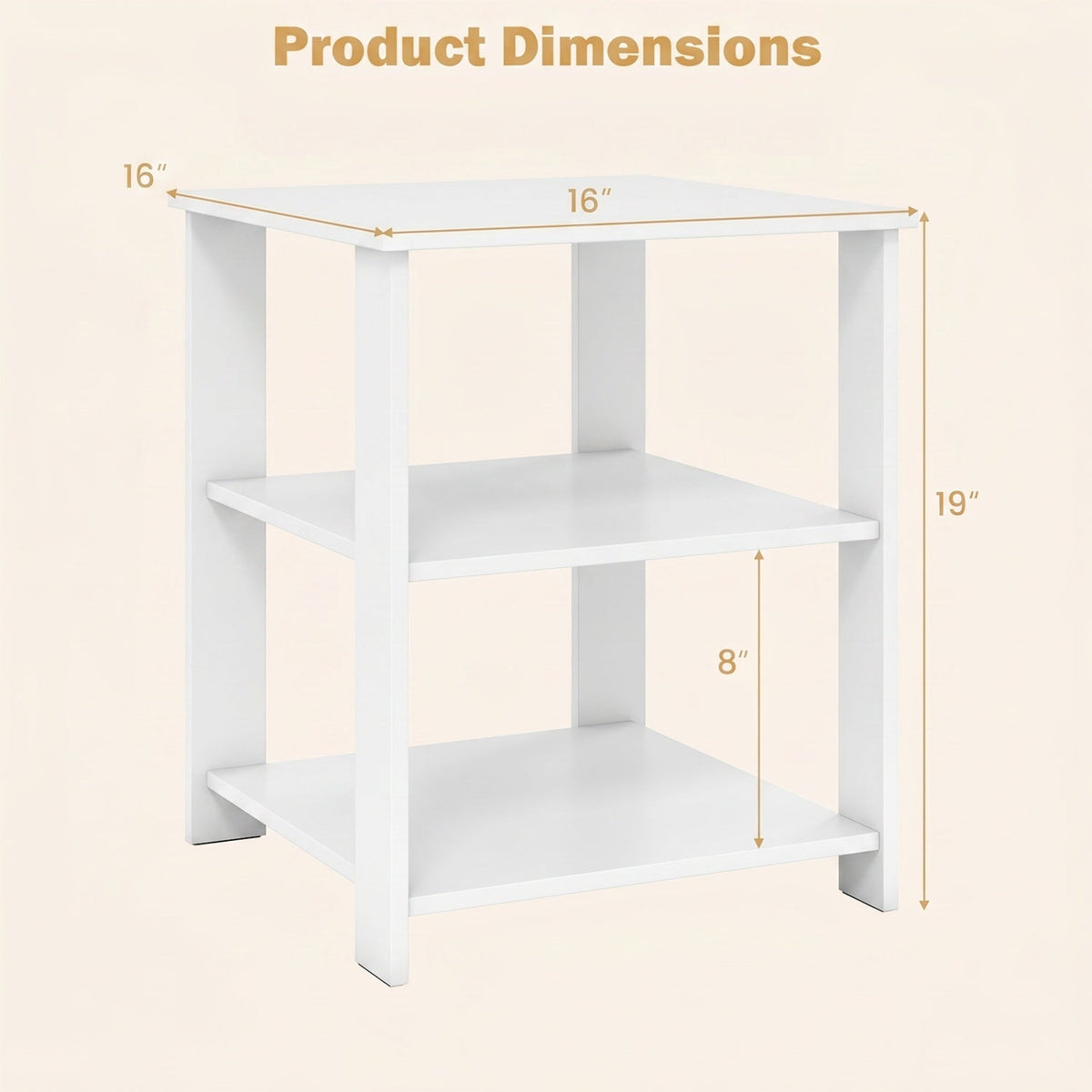 3-Tier Square Side Table with Open Storage Shelves Set of 2 DirectDeals