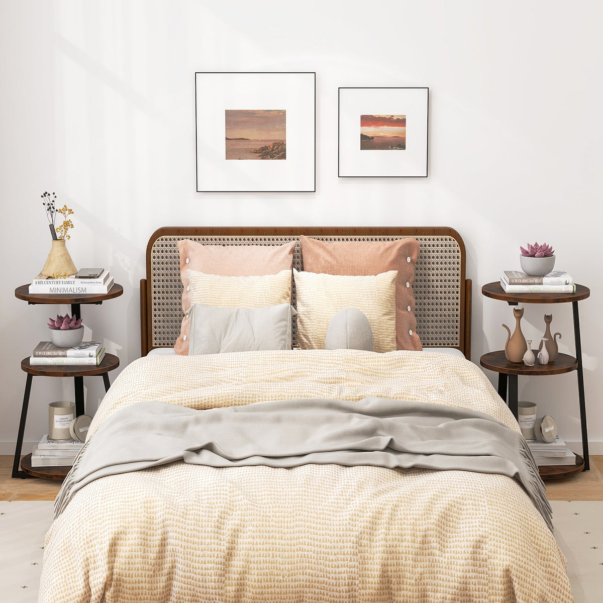 3-Tier Accent Round Side Table with Metal Frame
