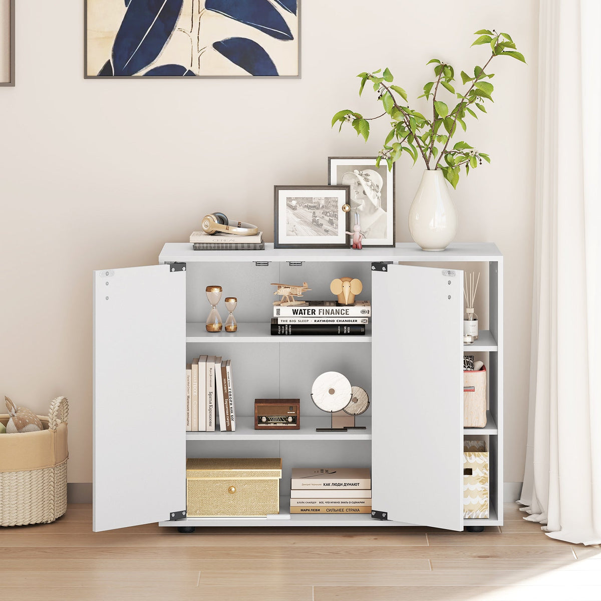3-Tier Shoe Cabinet with Doors with Adjustable Open Shelves for Entryway