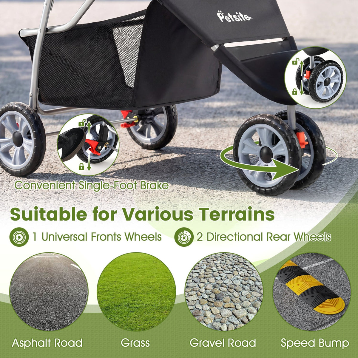 3 Wheel Pet Stroller for Small Dogs Cats up to 33 LBS DirectDeals