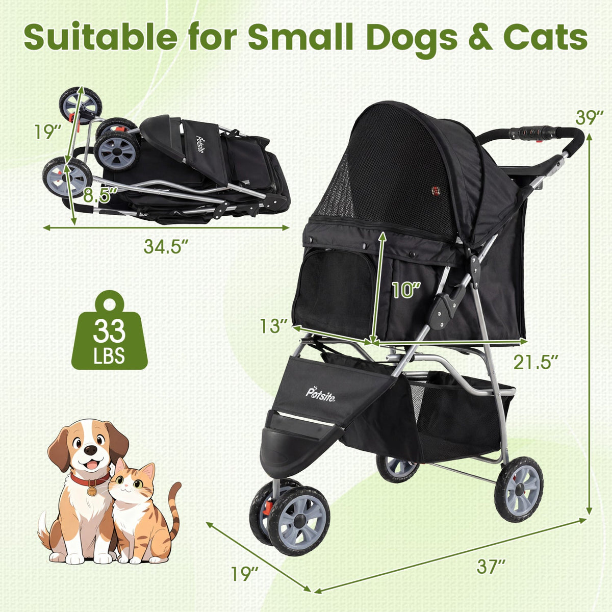 3 Wheel Pet Stroller for Small Dogs Cats up to 33 LBS DirectDeals
