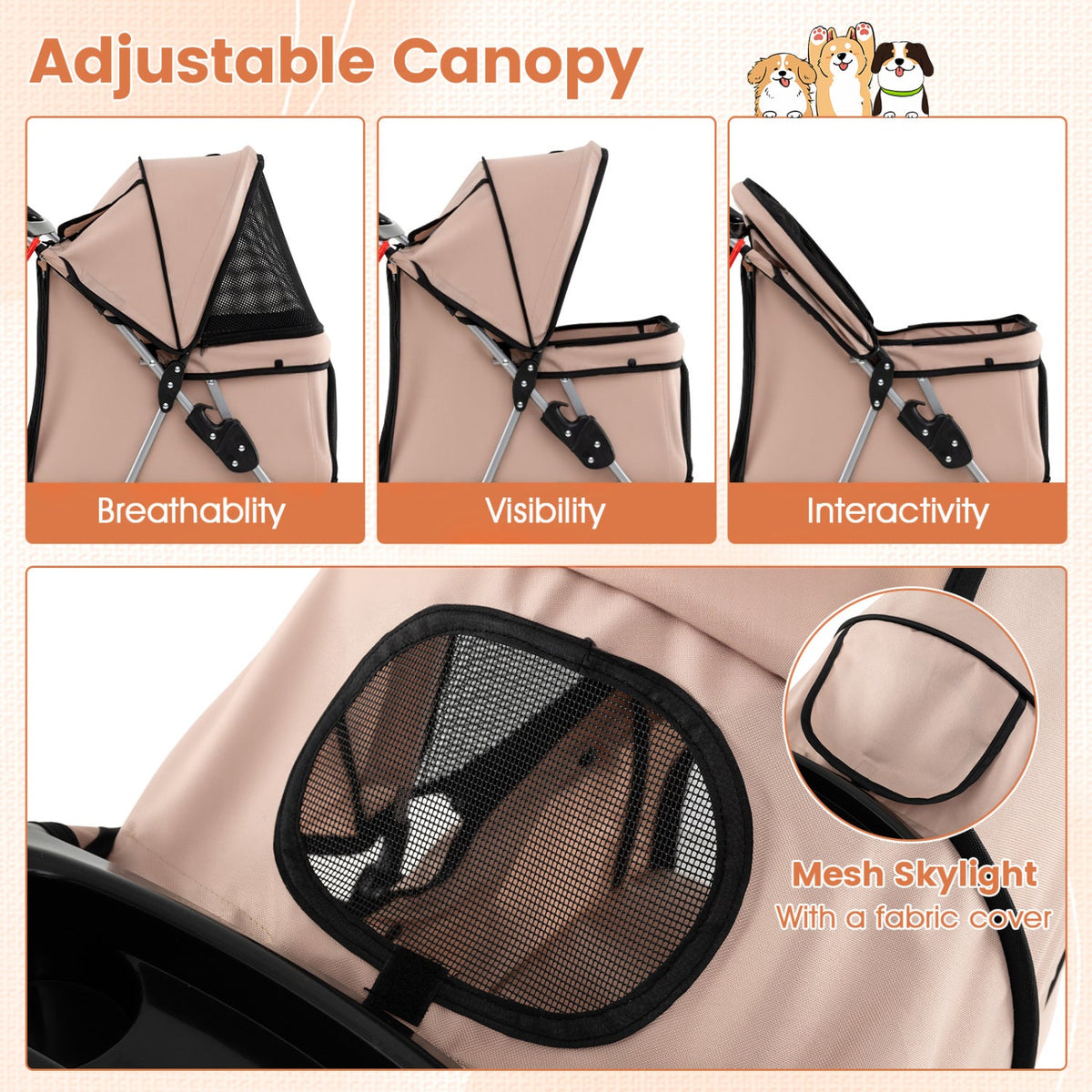 3 Wheel Pet Stroller for Small Dogs Cats up to 33 LBS DirectDeals
