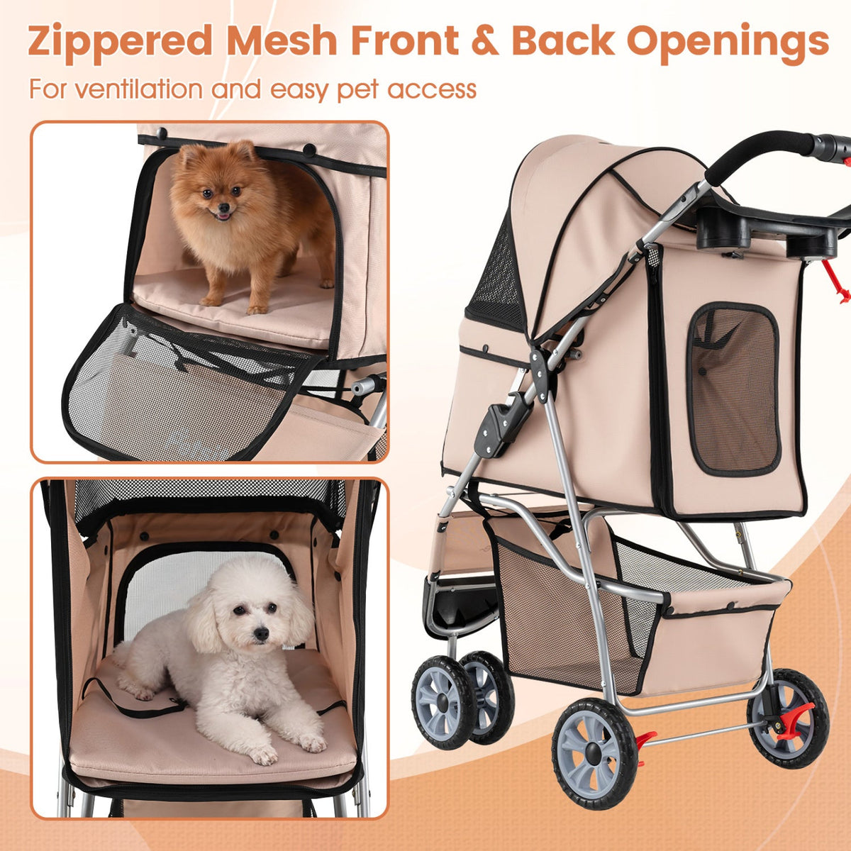 3 Wheel Pet Stroller for Small Dogs Cats up to 33 LBS DirectDeals