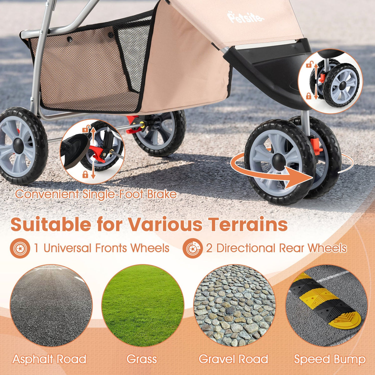 3 Wheel Pet Stroller for Small Dogs Cats up to 33 LBS DirectDeals