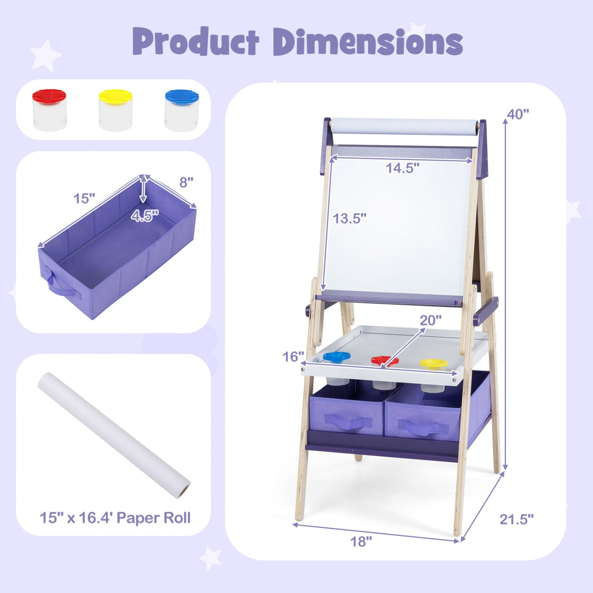 3-in-1 Kids Art Easel with Magnetic Whiteboard & Chalkboard DirectDeals