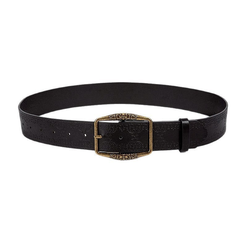 New Retro Embossing Belt Brown Alloy Ethnic Style