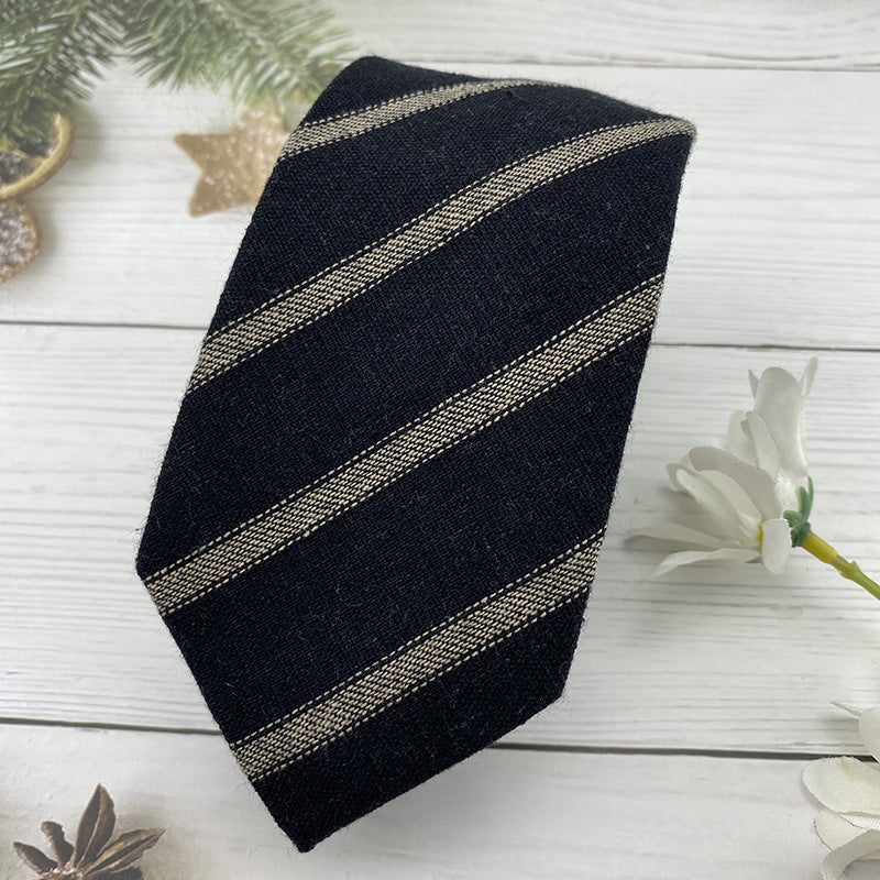 Autumn Winter British Style Knitted Cotton Linen Striped Tie
