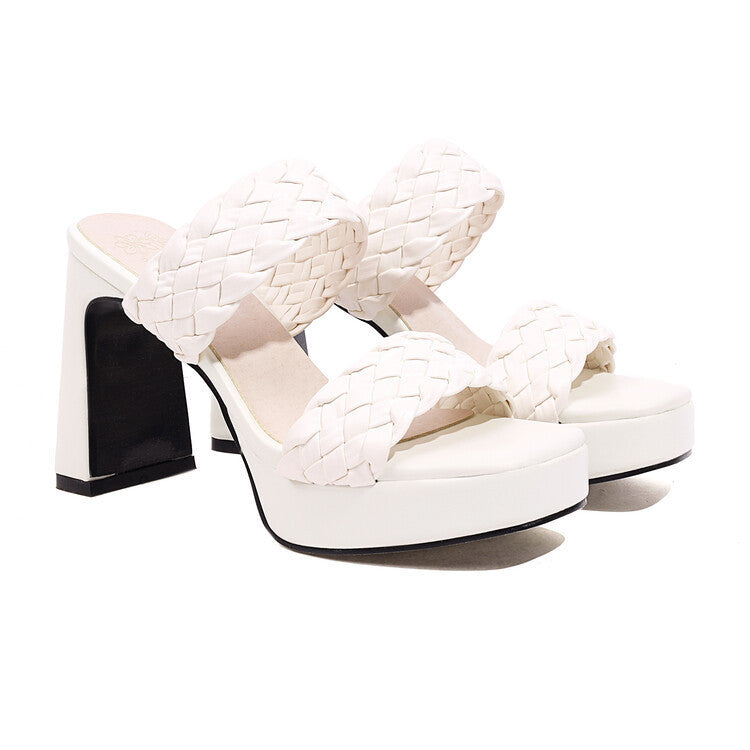 Round Toe Open Toe Side Empty Woven Foot Waterproof Platform Chunky Heel High Heel Sandals