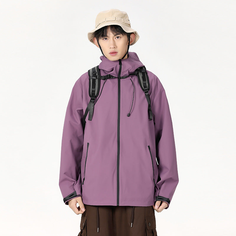 Outdoor Windproof And Waterproof Bomber Jacket Couples Style Hooded Trench Coat