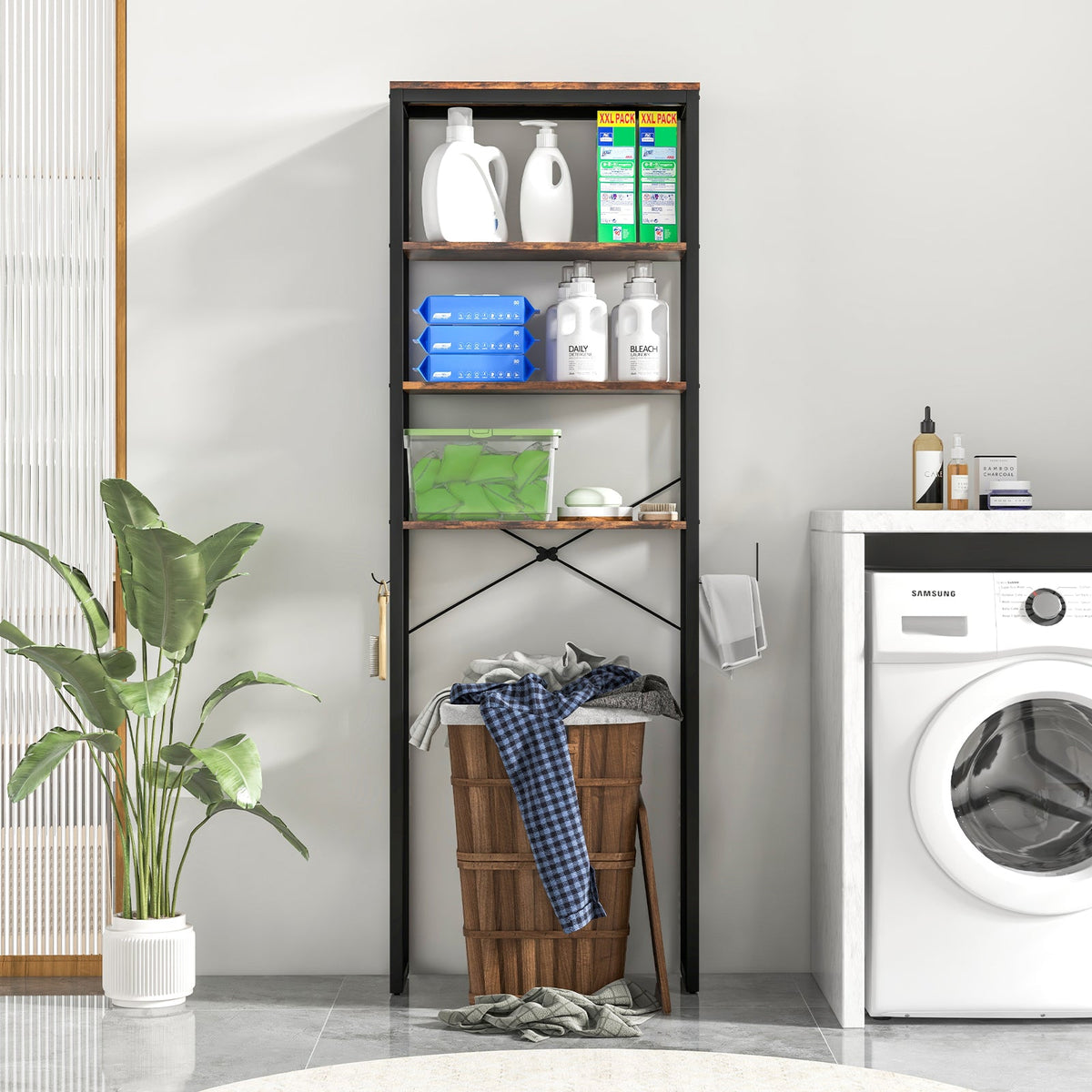 4-Tier Freestanding Over the Toilet Storage Rack-Rustic Brown DirectDeals