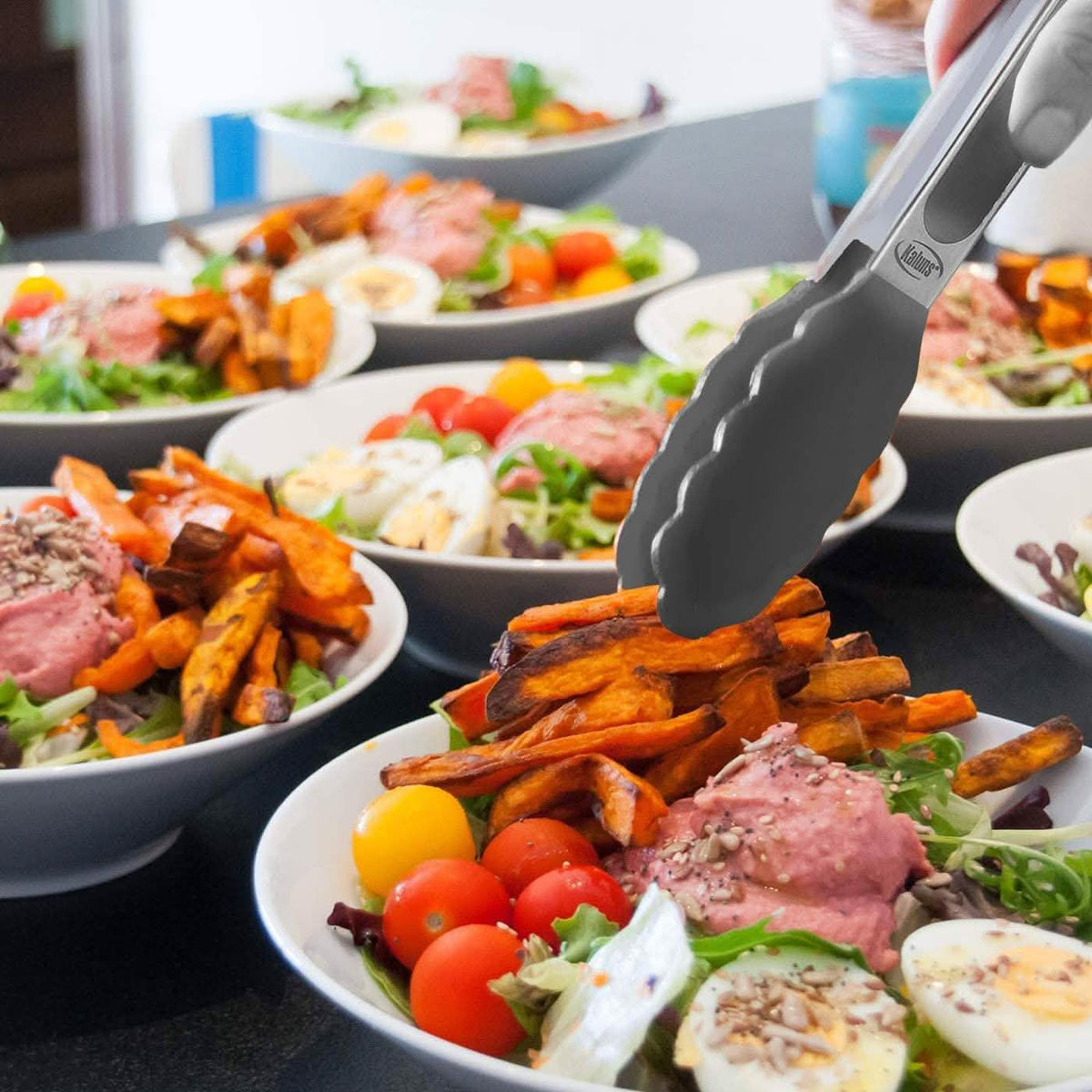 4-Pack: Kaluns Kitchen Tongs for Cooking with Silicone Spatula
