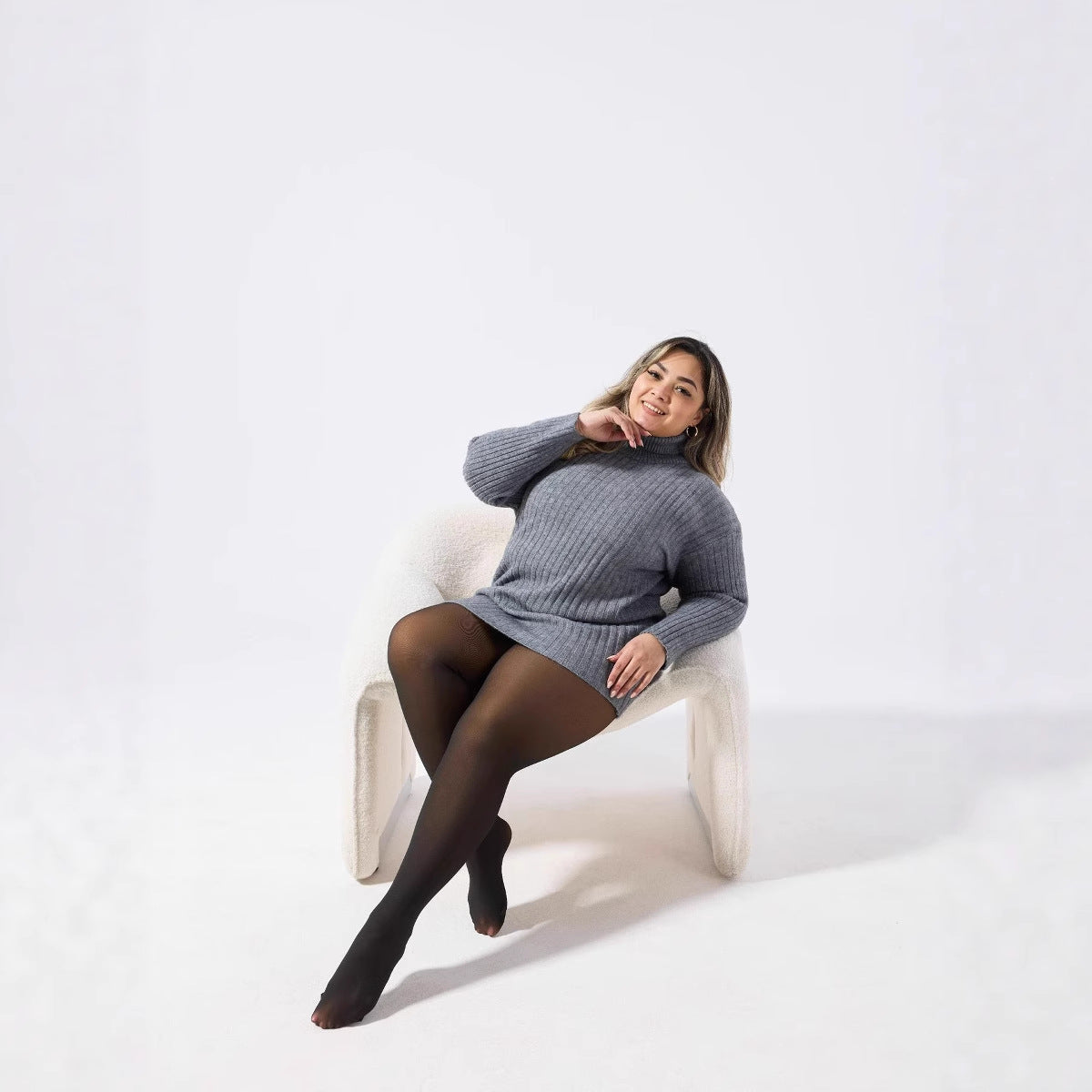 Plus-size Black Sheer Fleece-lined Leggings