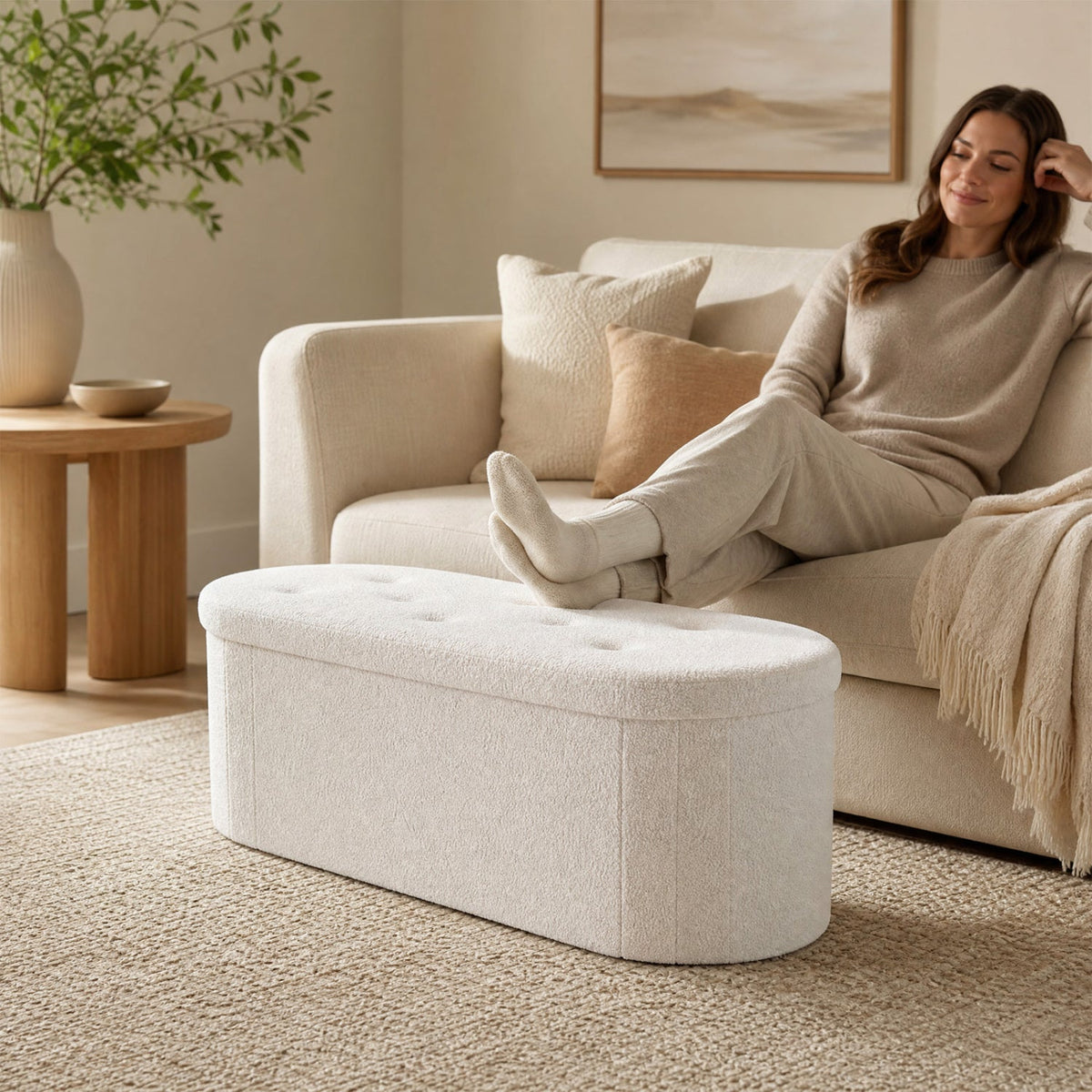 43" Folding Storage Ottoman Bench with Dividers - Teddy Fleece DirectDeals