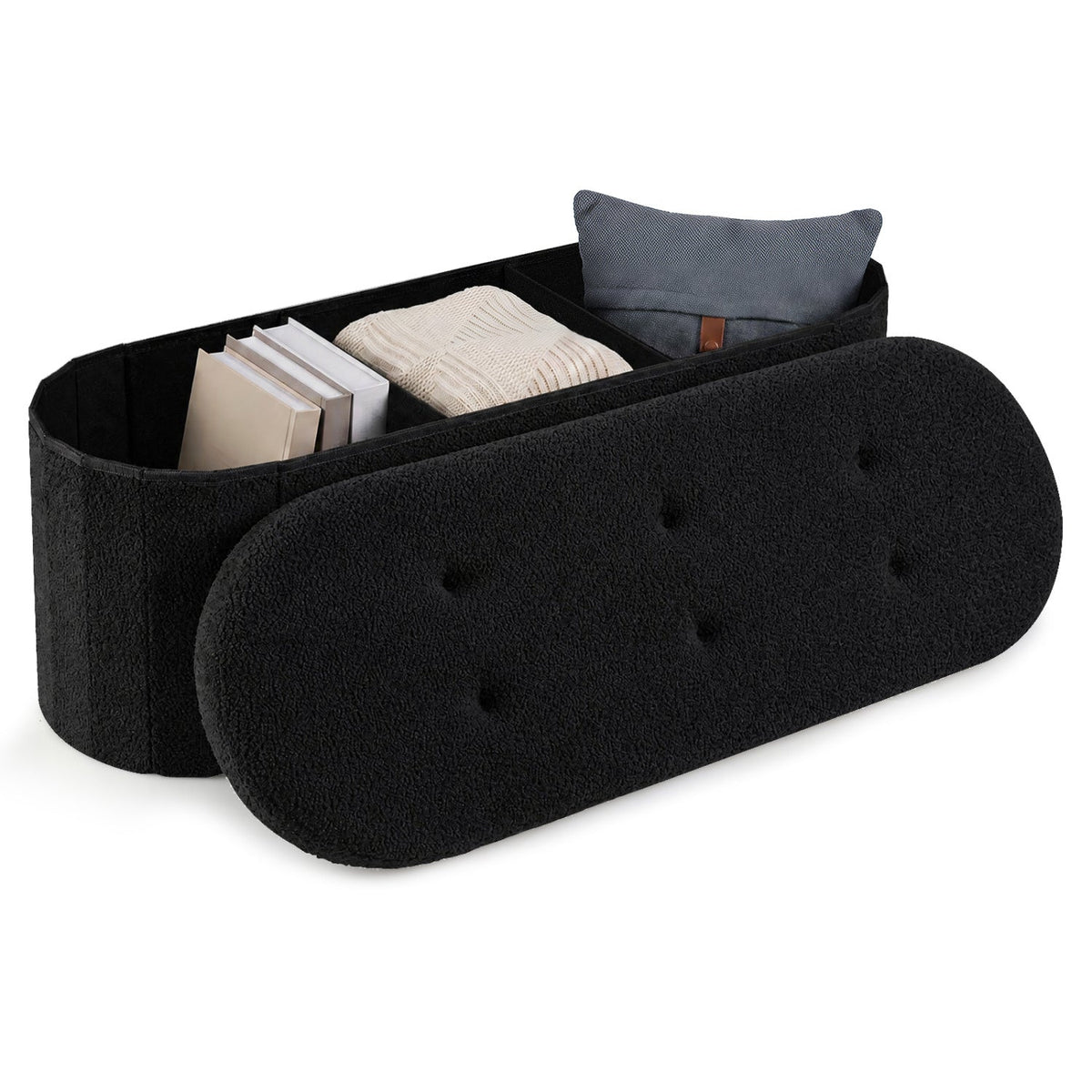 43" Folding Storage Ottoman Bench with Dividers - Teddy Fleece DirectDeals