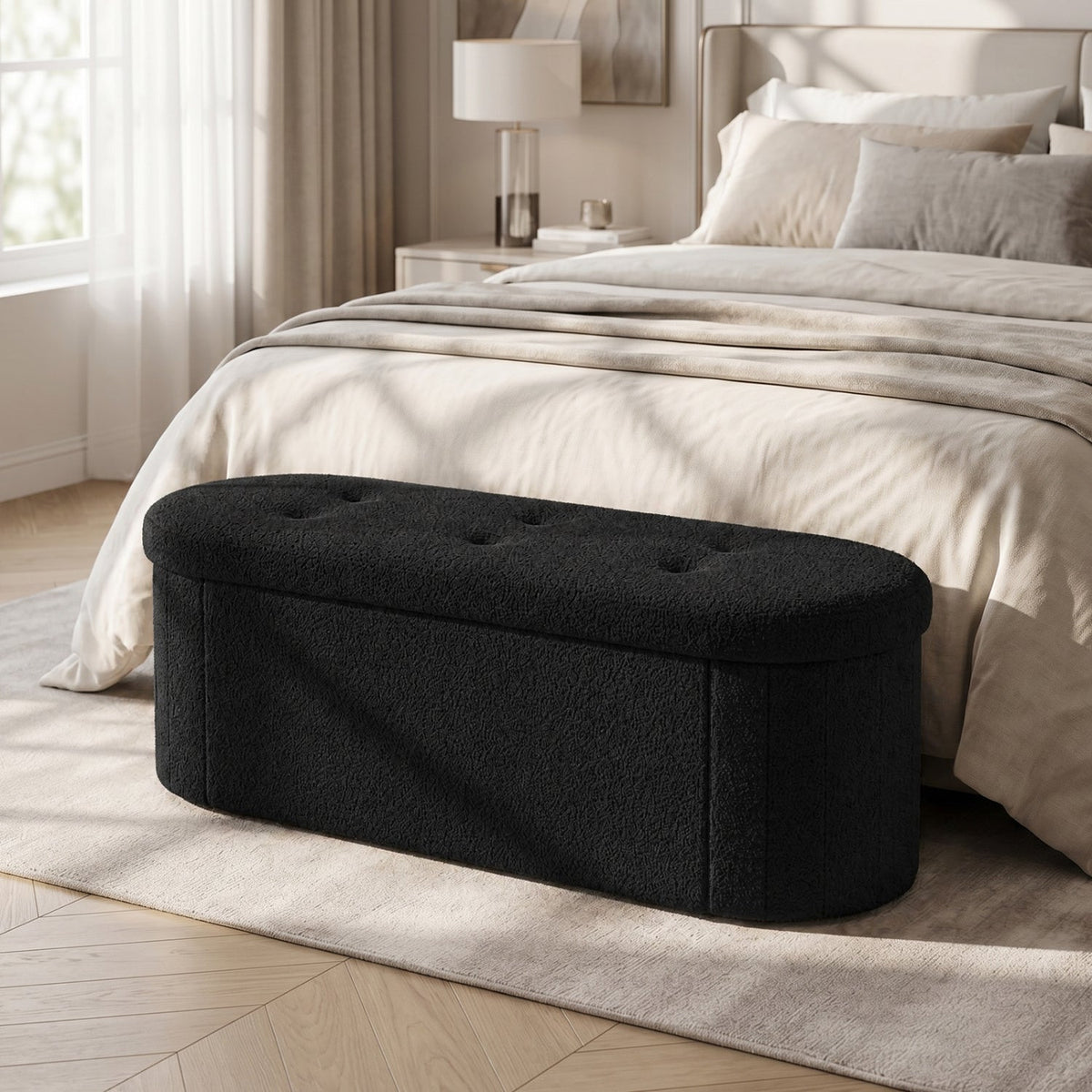 43" Folding Storage Ottoman Bench with Dividers - Teddy Fleece DirectDeals