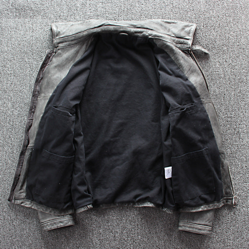 Men's Business Shirt Pocket Motorcycle Clothing Leather Jacket Coat