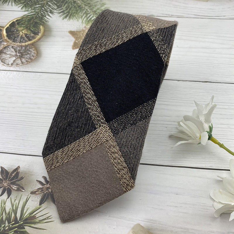 Autumn Winter British Style Knitted Cotton Linen Striped Tie