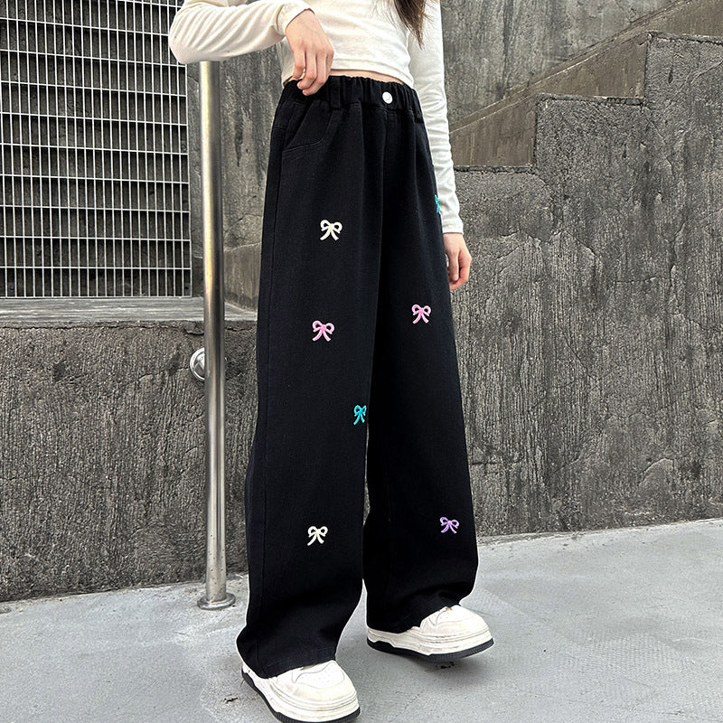 Western Style Wide-leg Pants Children's Autumn Straight Jeans