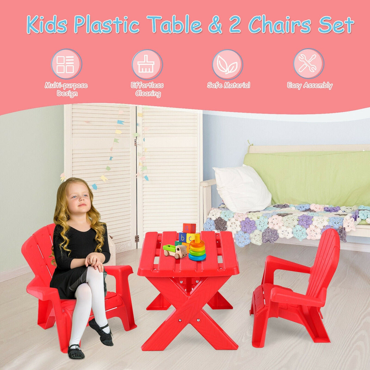 3-Piece Plastic Children Play Table Chair Set-Red GBruno Store