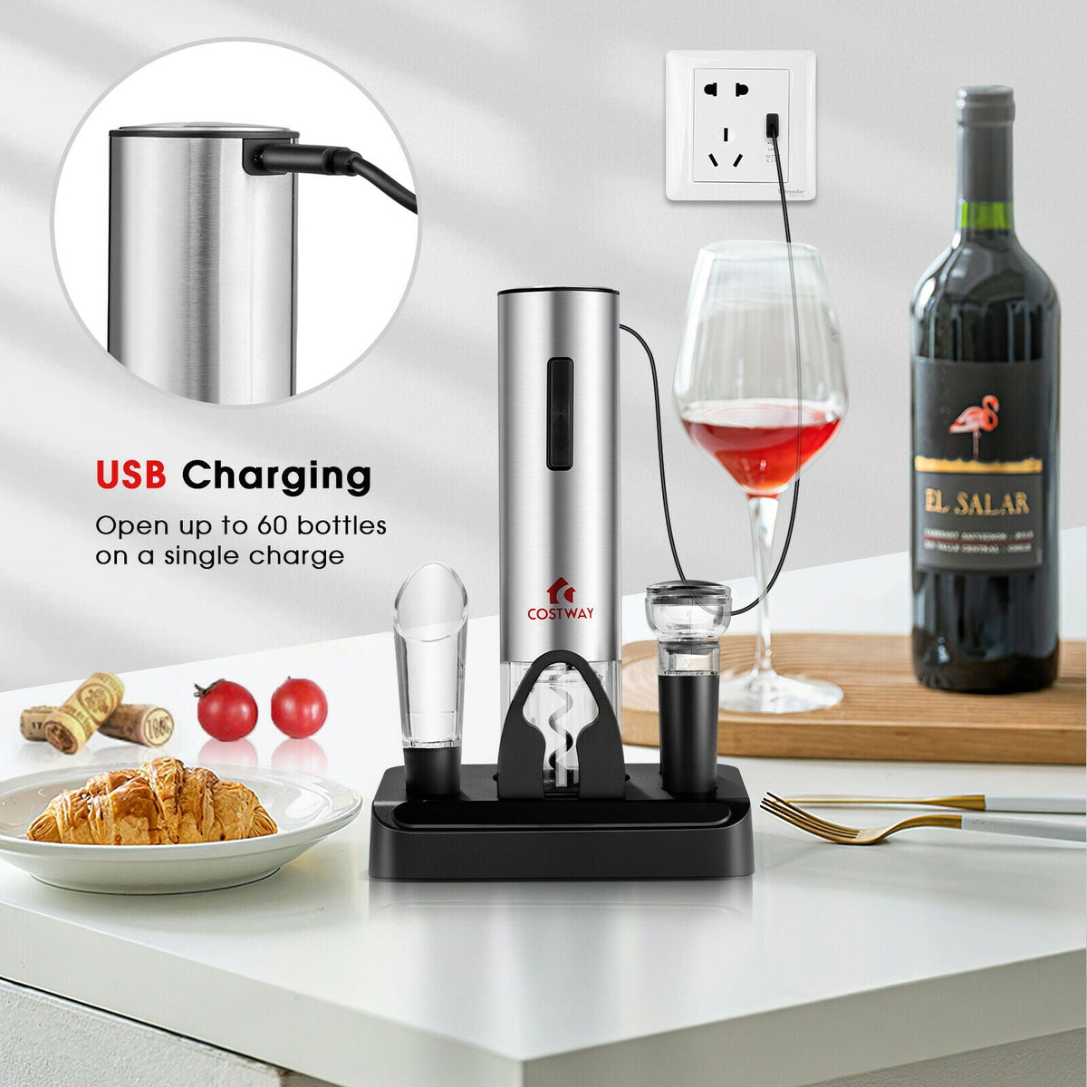 6-in-1 Electric Wine Bottle Opener Set with Foil Cutter DirectDeals