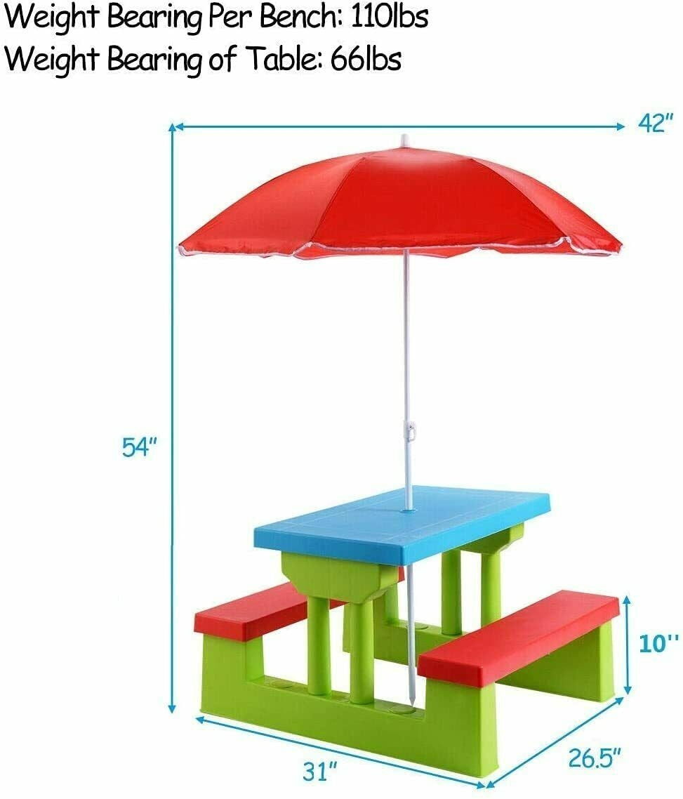 Kids Picnic Folding Table and Bench with Umbrella GBruno Store