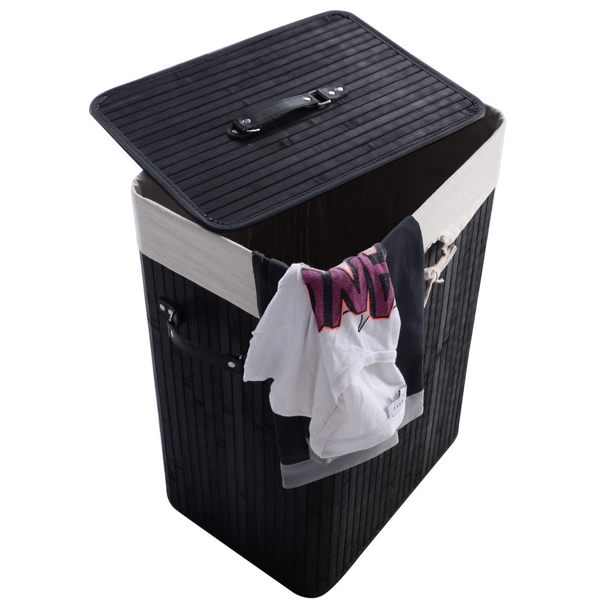 19 Gal Rectangle Laundry Basket Bamboo Clothes Hamper with Handles and Lid DirectDeals