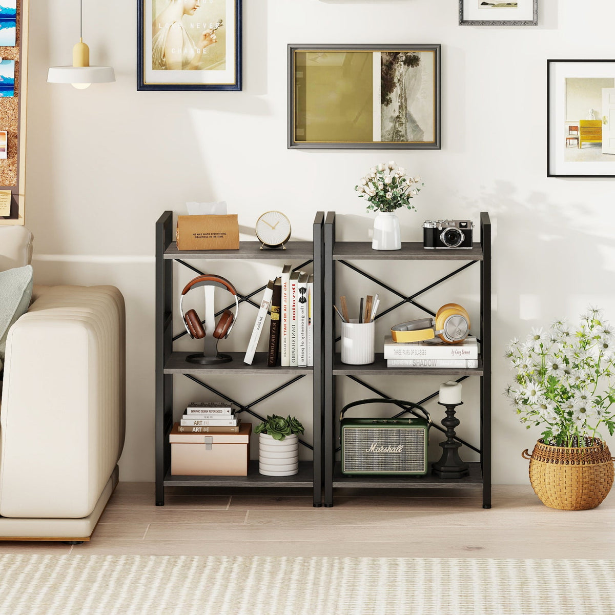 4-Tier Bookshelf with Metal Frame and Wooden Storage Racks for Study