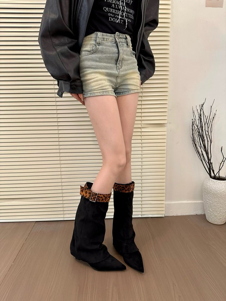 Retro Western Slimming Belt Buckle Middle Boots