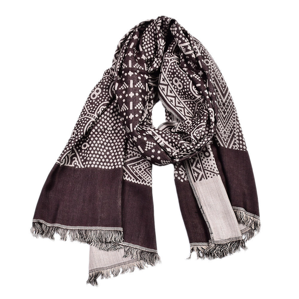 Cotton Linen Yarn-dyed Ethnic Style Scarf