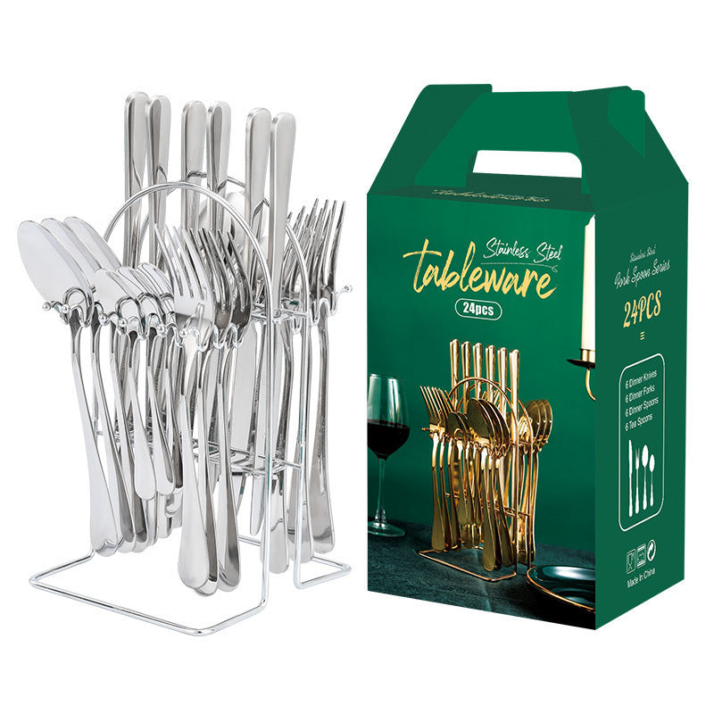 Gold Stainless Steel Cutlery Set With Rack
