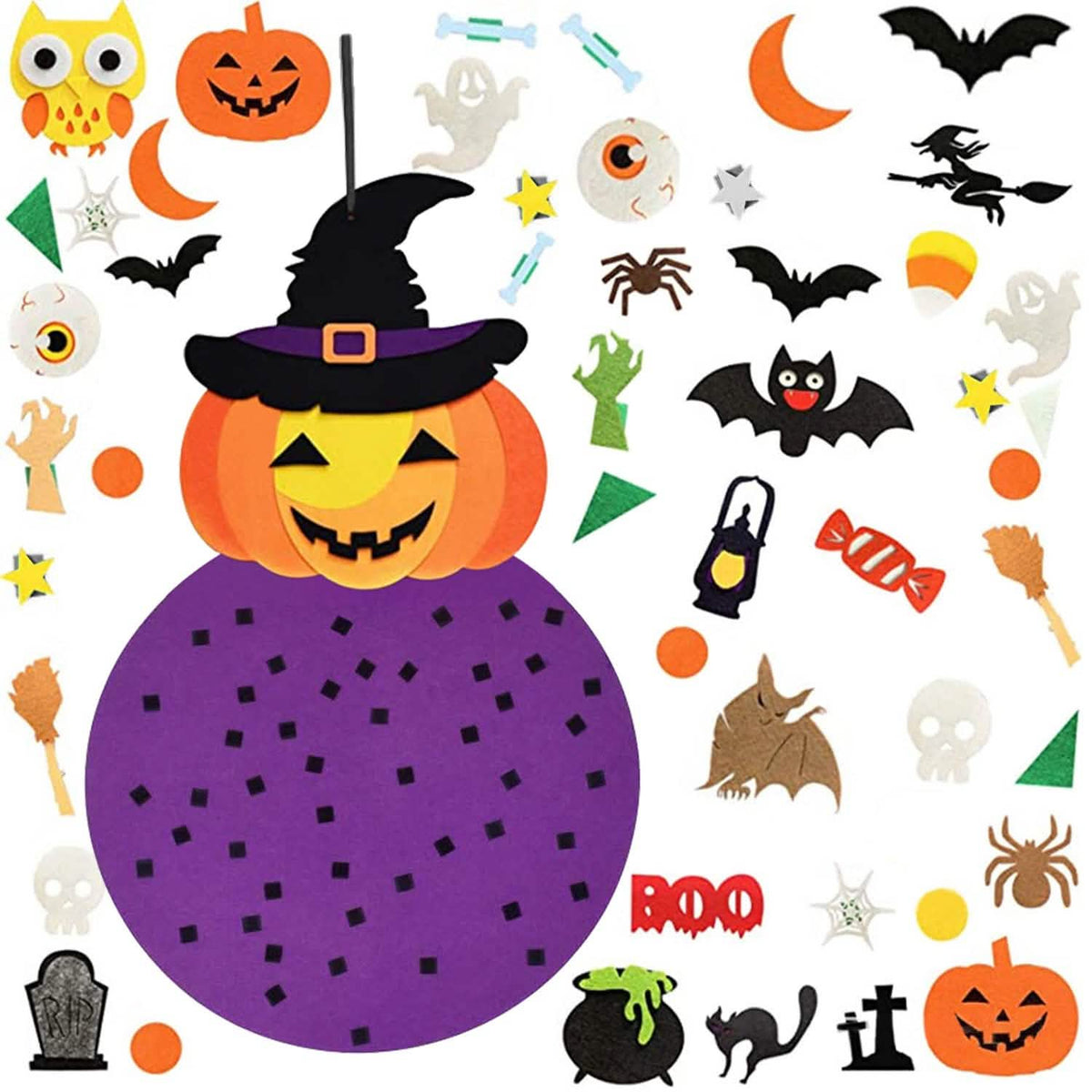 51-Pieces: Felt Pumpkin Witch Hanging Décor
