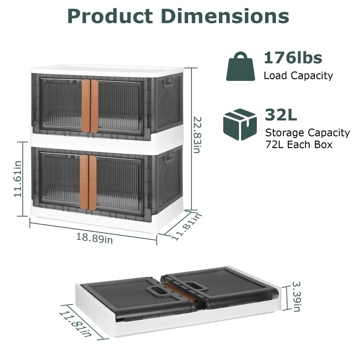 2Pcs 32L Foldable Storage Bins with Lid Collapsible Stackable Closet Organizer Containers with Front Door Lock 4Pcs Wheels GBruno Store