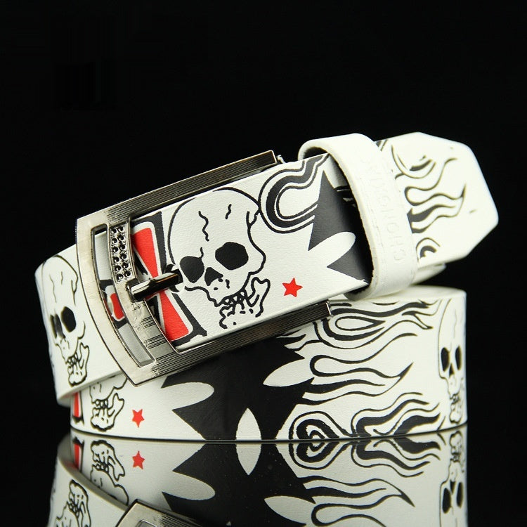 Pin Buckle Men's Leather Skull Casual Belt