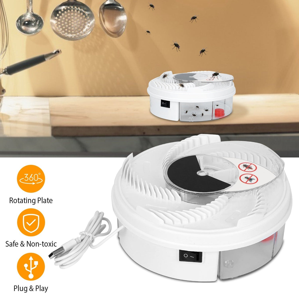 USB Powered Electric Fly Trap Automatic Flycatcher Rotating Fly Pest Repellent Tool For Home Kitchen Restaurant GBruno Store