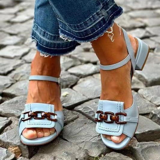 Casual Mid Heel Square Heel Large Size Buckle Open Toe Sandals