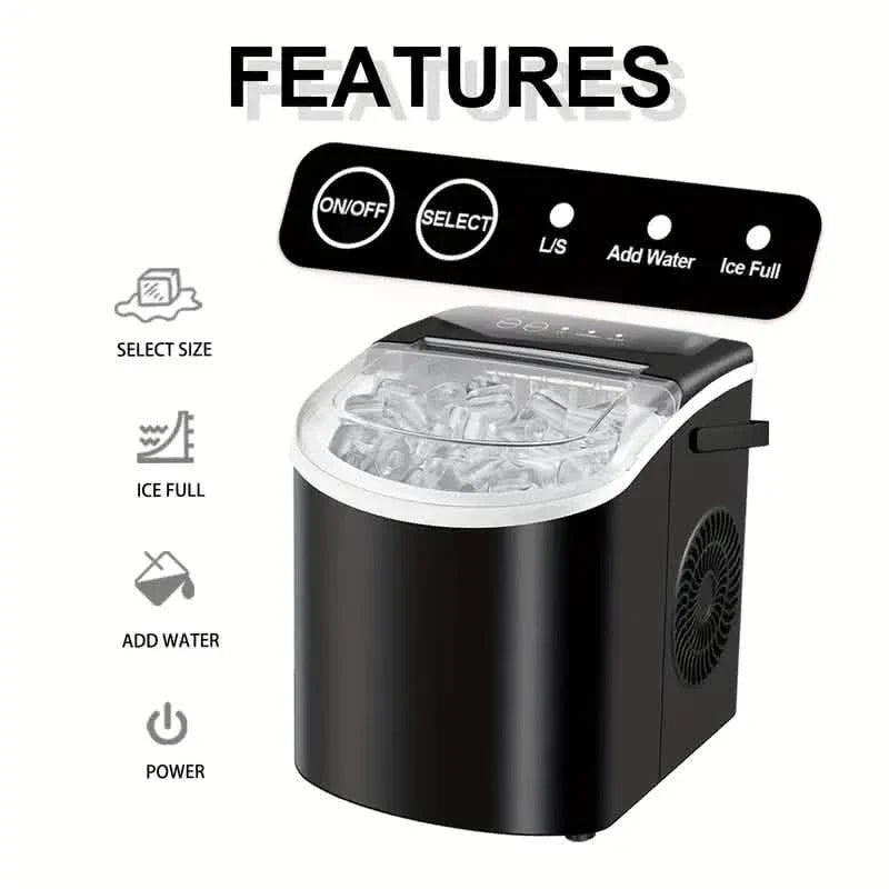 Countertop Portable Ice Maker – 26lb/24h, 9 Cubes/6min, Black