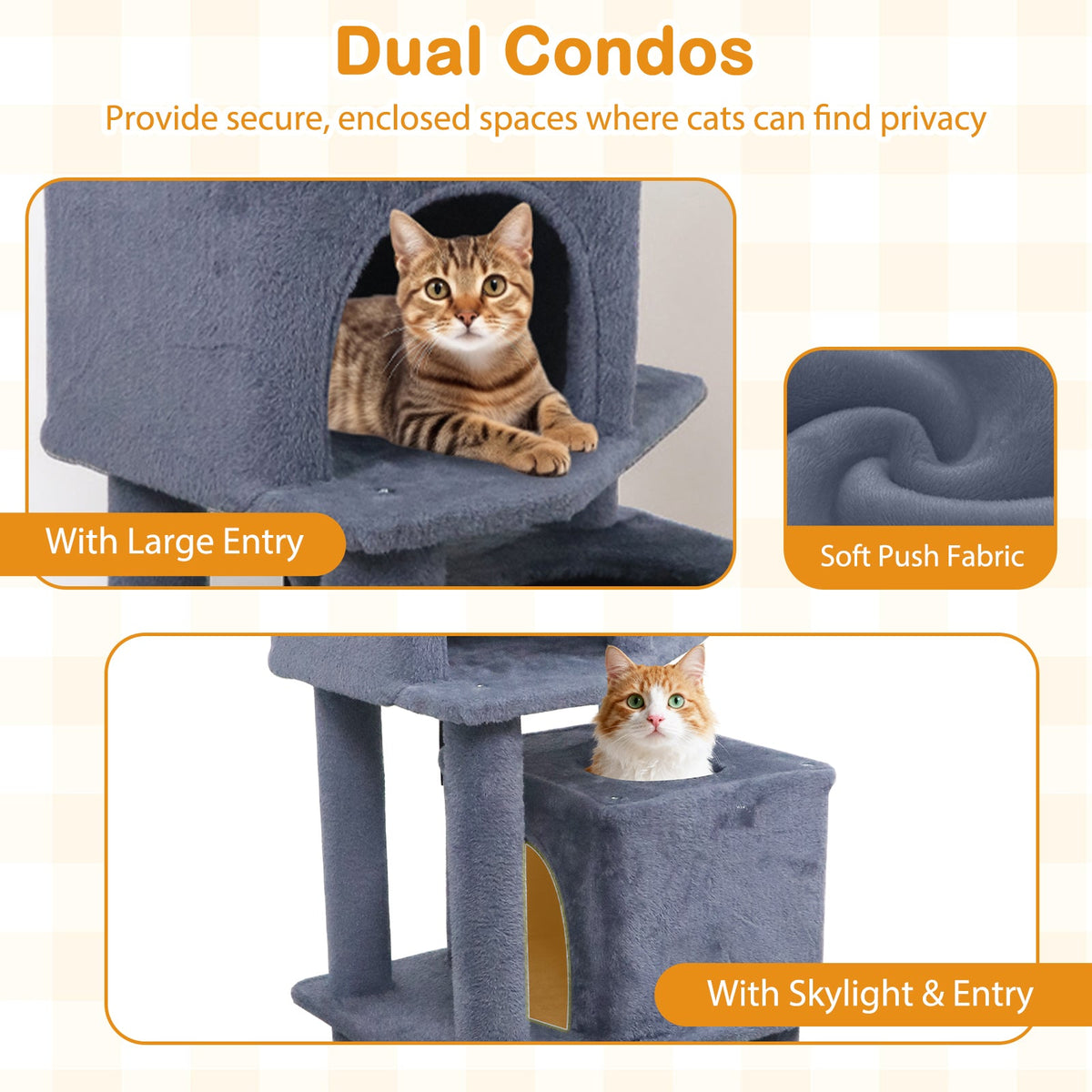 57 Inch Cat Tree with Dual Condos and Hammock and 2 Dangling Balls DirectDeals