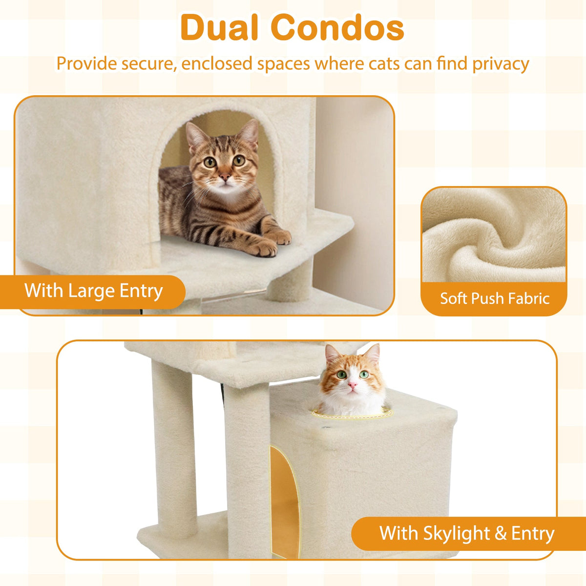 57 Inch Cat Tree with Dual Condos and Hammock and 2 Dangling Balls DirectDeals
