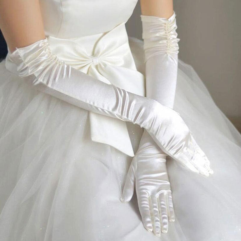 Beaded Satin Sun Protection Bridal Wedding Gloves