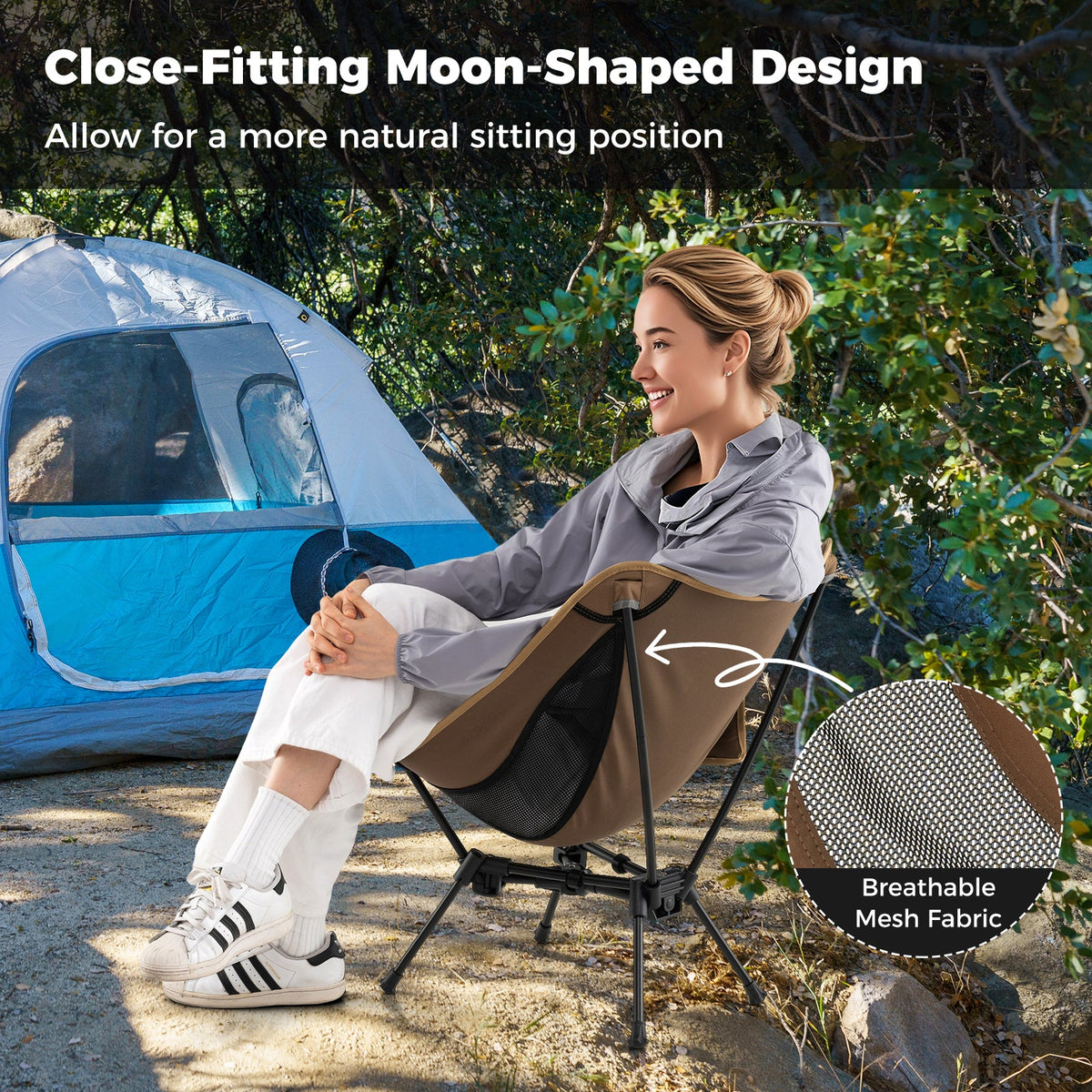 Portable Camping Chair with Compact Carrying Bag-Coffee