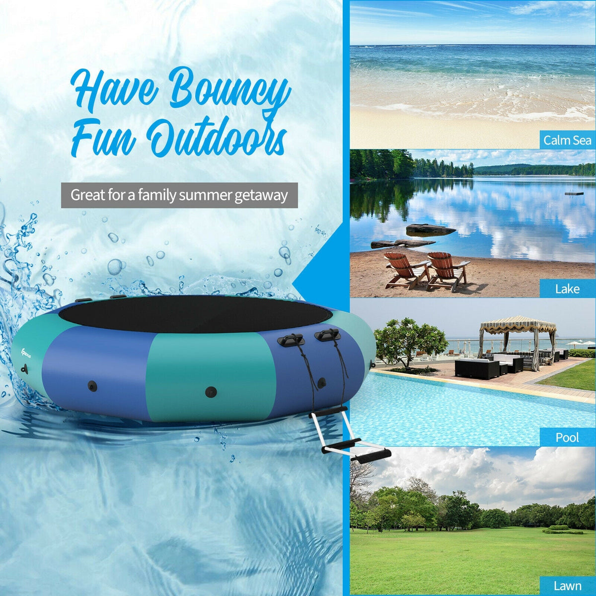 12 Feet Inflatable Splash Padded Water Bouncer Trampoline