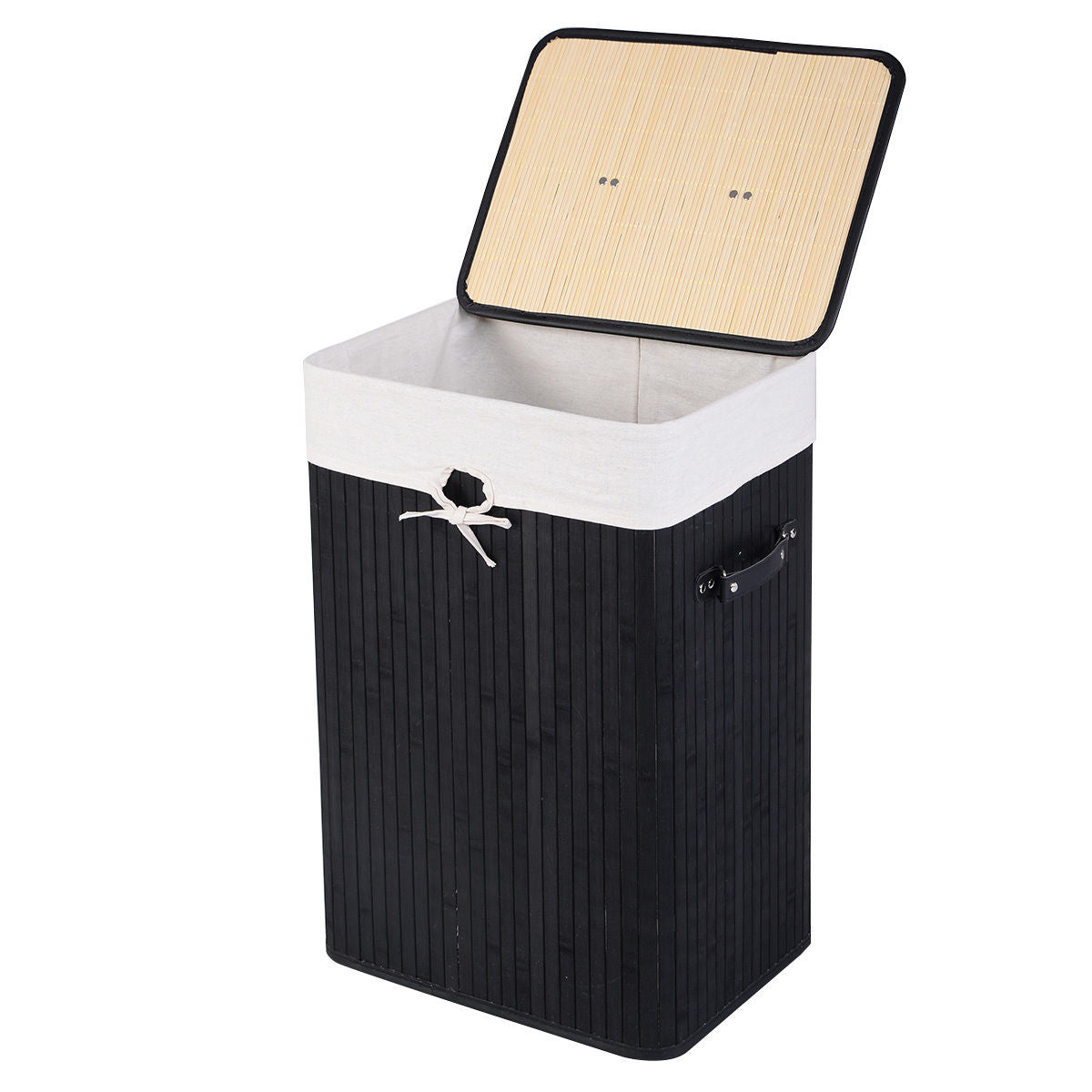 19 Gal Rectangle Laundry Basket Bamboo Clothes Hamper with Handles and Lid DirectDeals