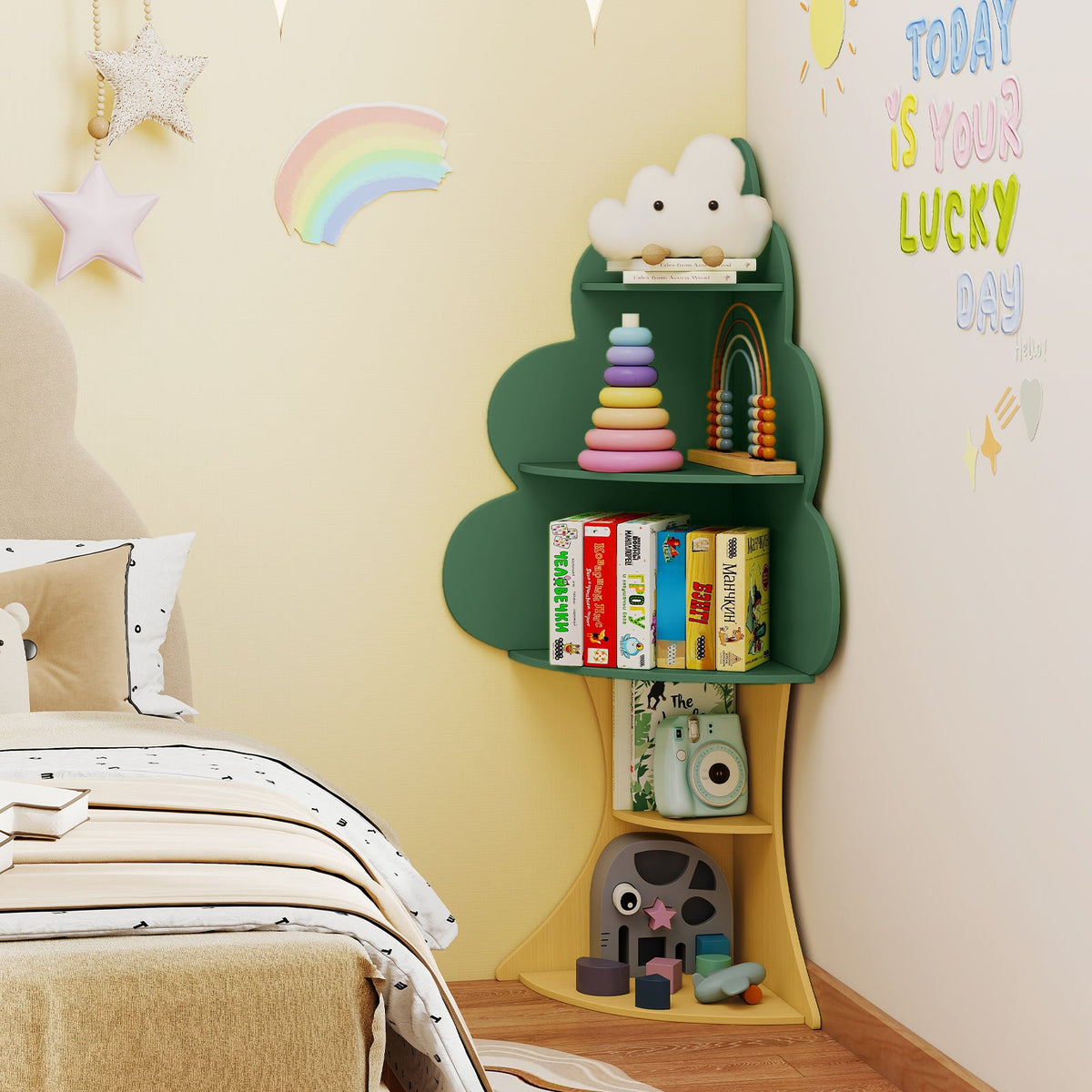 5-Tier Children Book Display Rack with Anti-toppling System-Green