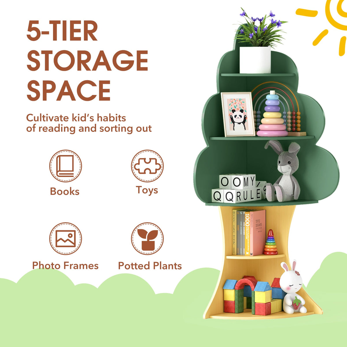 5-Tier Children Book Display Rack with Anti-toppling System-Green