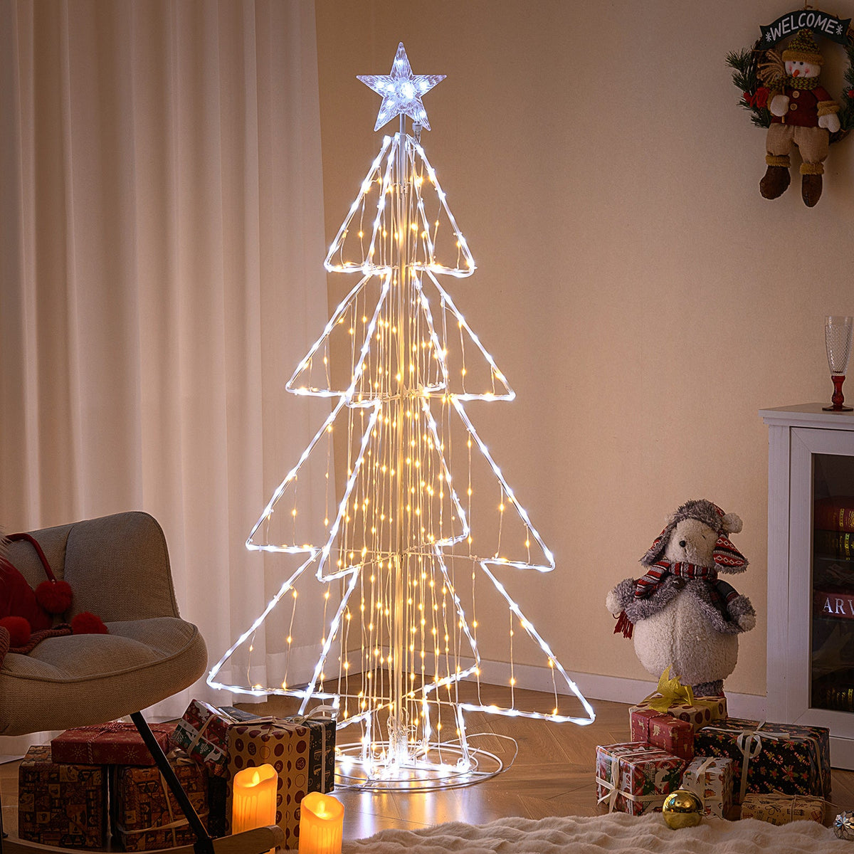 5 Feet Animated Christmas Tree with Warm and Cold LED Lights