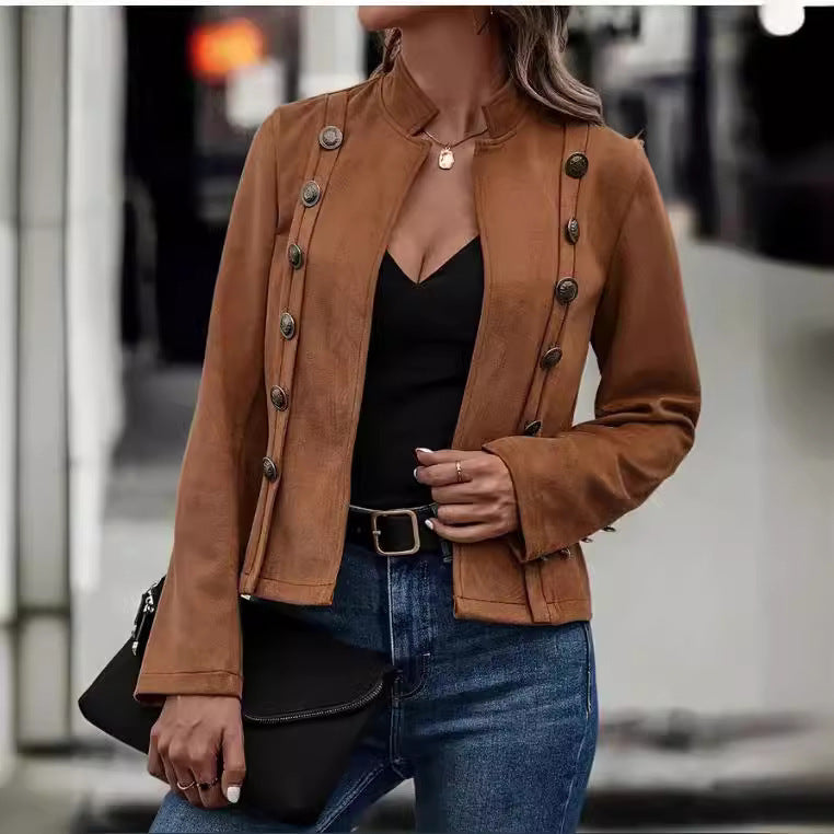 Women's Double-Breasted Deerskin Velvet Retro Jacket