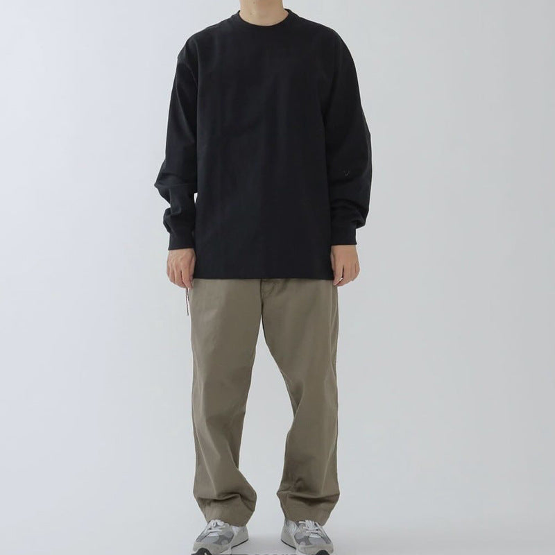 Japanese Red Rope Solid Color Long Sleeve T-shirt Men