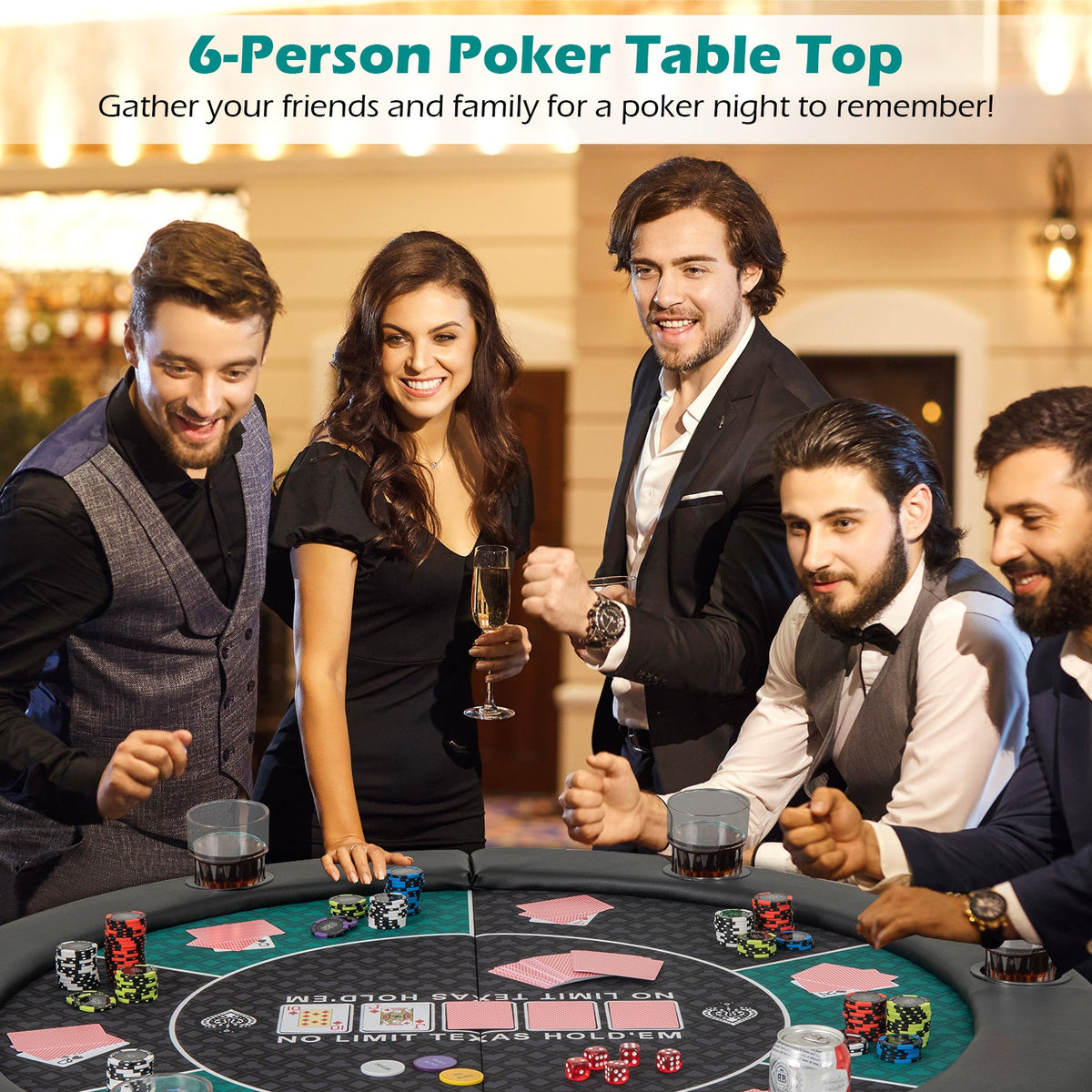 Portable 48 Inch 6-Player Foldable Poker Table Top Round Game Mat-Green