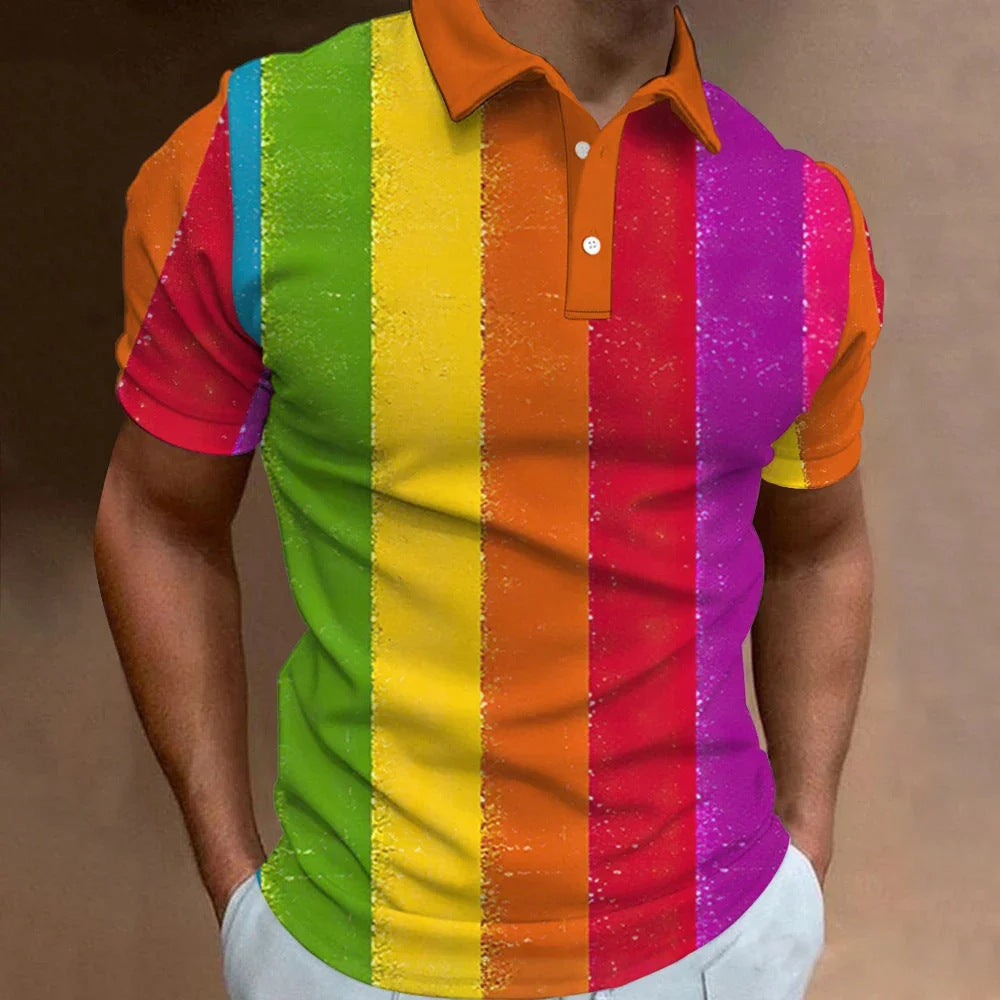 Men's 3D Rainbow Print Casual T-shirt